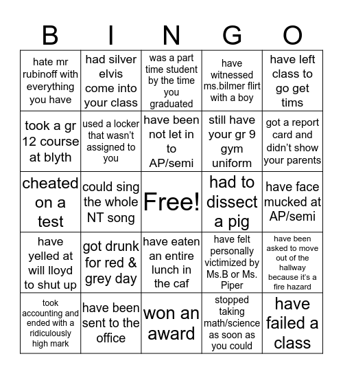 NT Bingo Card