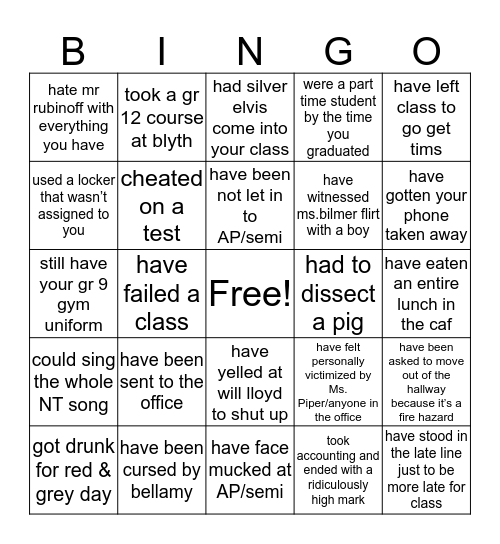 NT Bingo Card