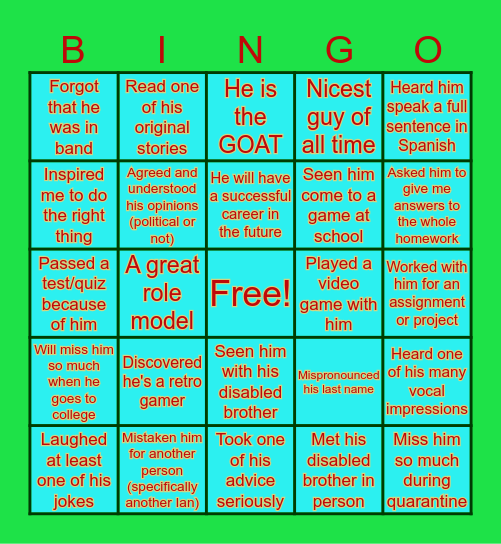 Bingo about Ian Bingo Card