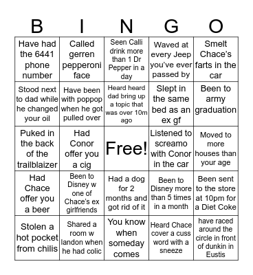 Hunton Bingo Card