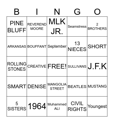50 & Fabulous Bingo Card
