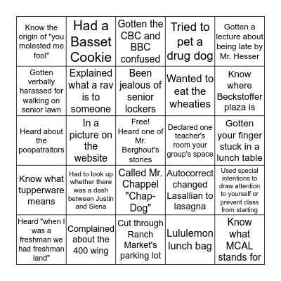 Justin-Siena Bingo Card