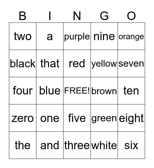site word bingo Card