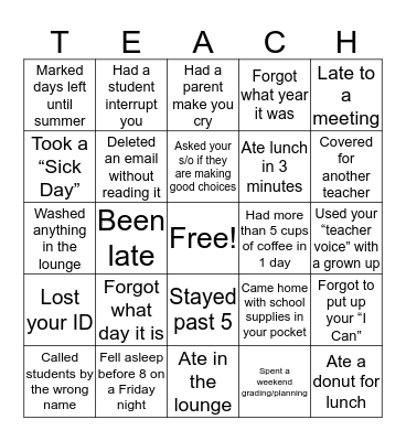 Teacher bingo!! Bingo Card