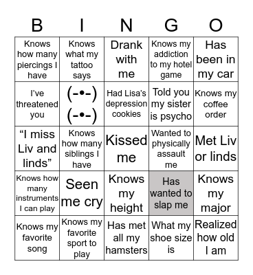 SARAH Bingo Card