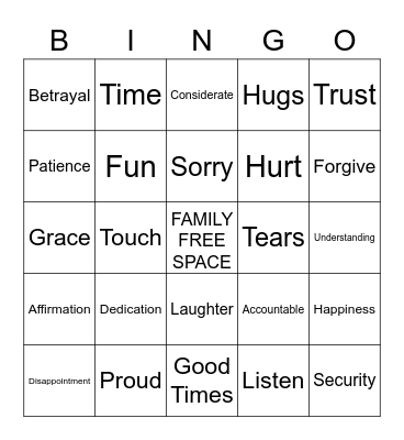 Virtual Family Bingo Card