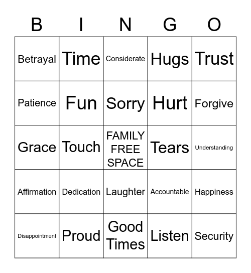 Virtual Family Bingo Card