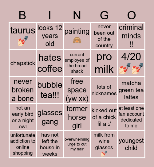 💖🥺kiley’s😌🙈 Bingo Card