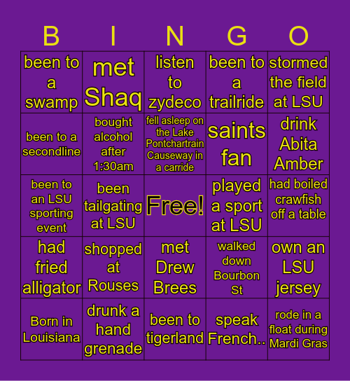 A True Louisiana  Native Bingo Card