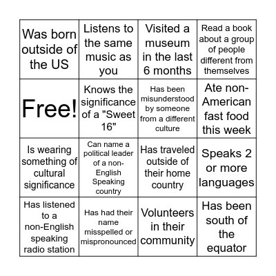 Find Someone Who... Bingo Card