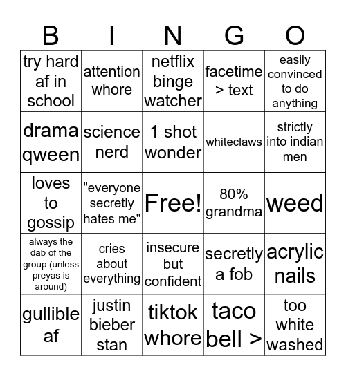 how similar are you to deeps Bingo Card