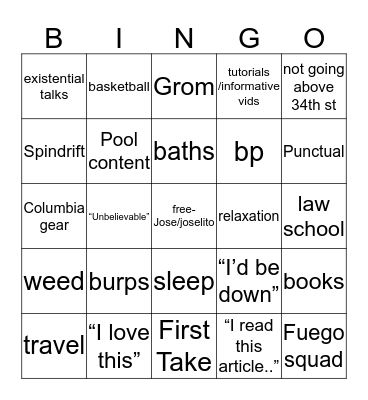 Sausalito Bingo Card