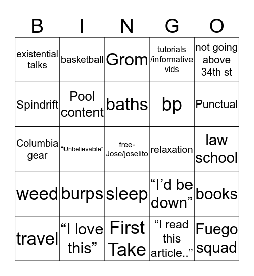 Sausalito Bingo Card