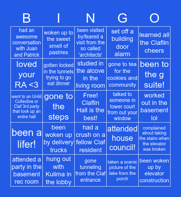 Claflin Bingo Card