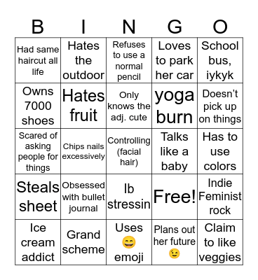 Caroline Bingo Card