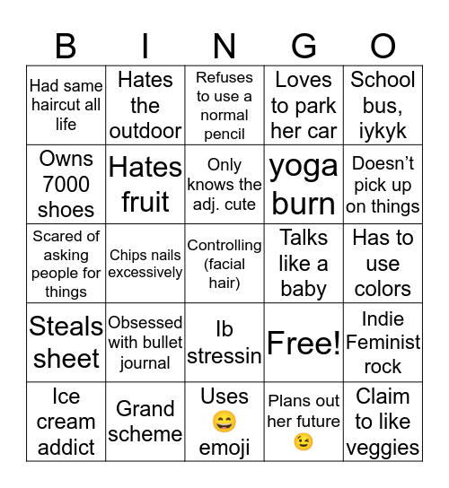 Caroline Bingo Card