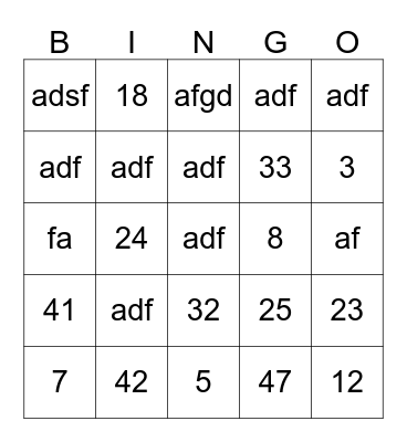 Math Facts Bingo Card