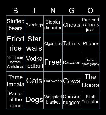 Victoria Bingo Card