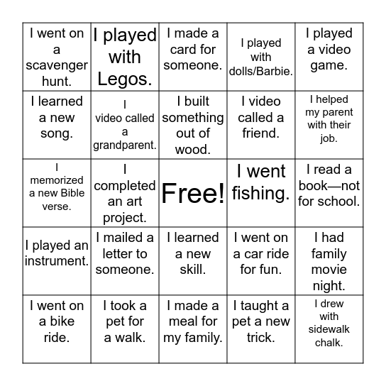 MVCS Social Distancing BINGO Card