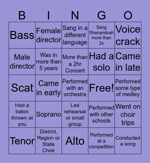 Choir 🎶 Bingo Card