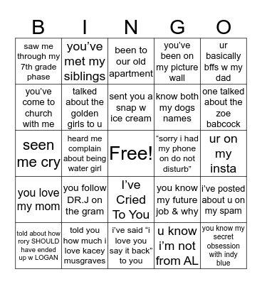 SE bingo Card
