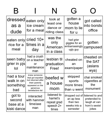 Grier Bingo Card
