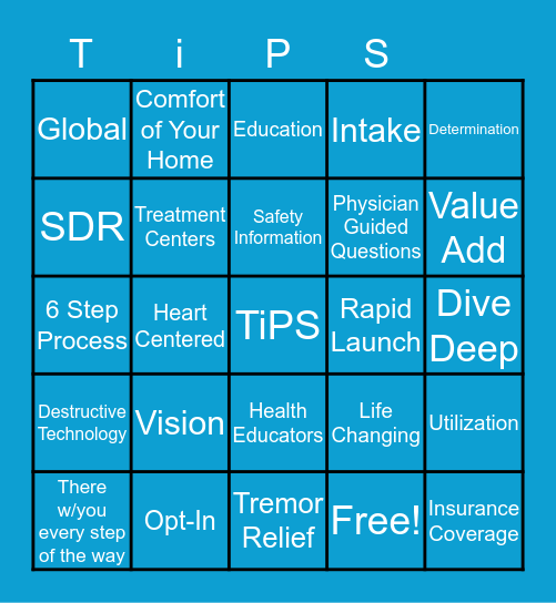 Tremor Program Services Bingo Card