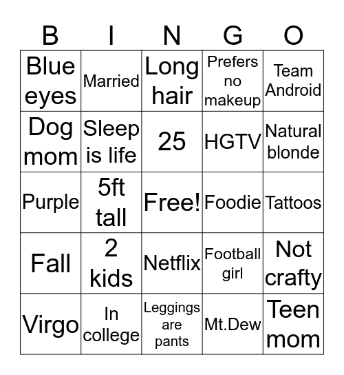 Kristen Bingo Card
