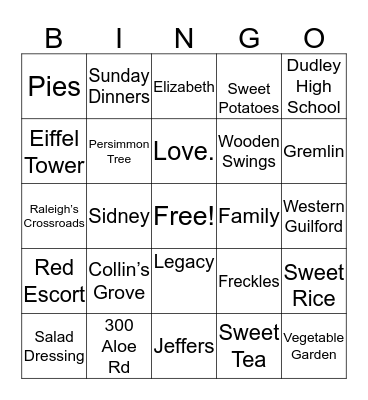 Jeffers Bingo Card