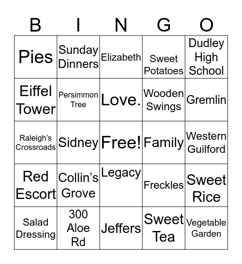 Jeffers Bingo Card