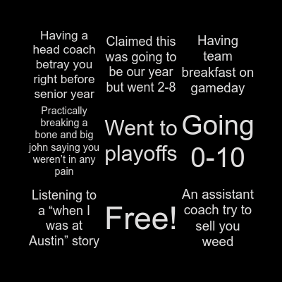 Priceville Football Bingo Card