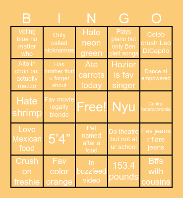 NATALIE Bingo Card