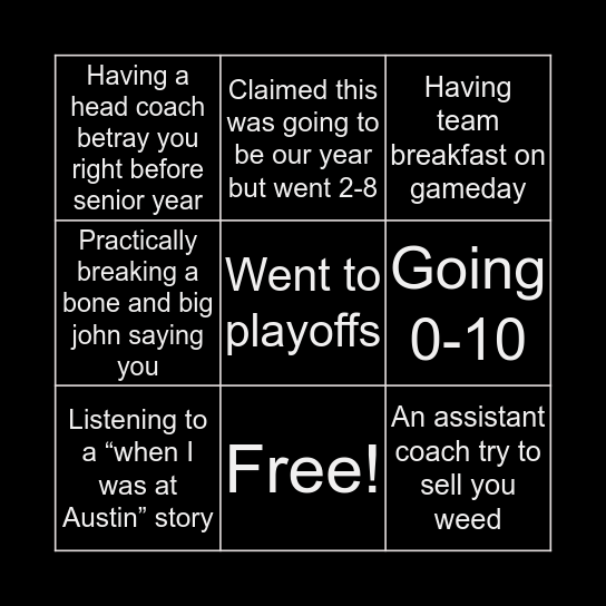 Priceville Football Bingo Card