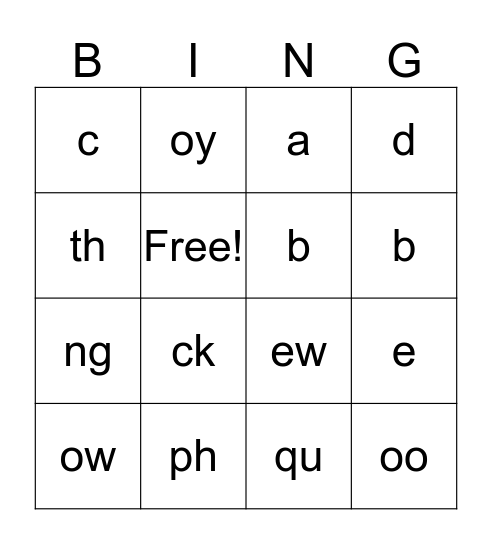 Phonogram Bingo Card