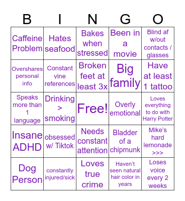 Darby’s Bingo Card