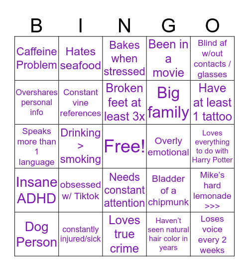 Darby’s Bingo Card