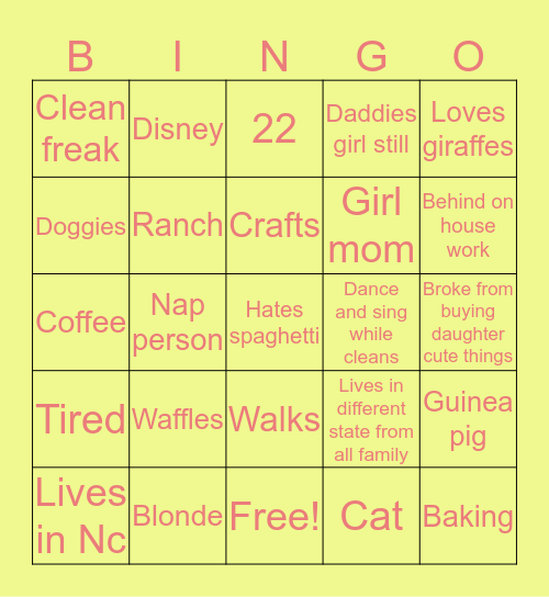 Samantha Bingo Card