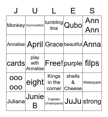 Juliana's Birthday Bingo Card