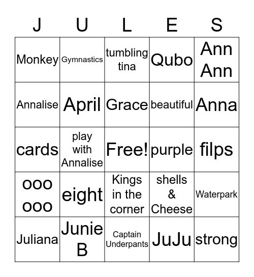 Juliana's Birthday Bingo Card