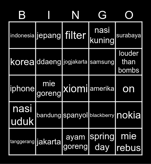 Untitled Bingo Card