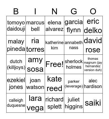 fave tv characters Bingo Card