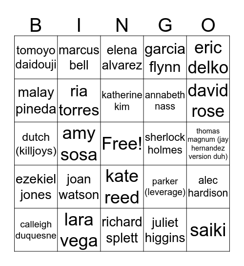 fave tv characters Bingo Card