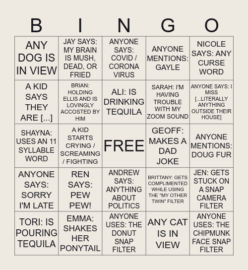NAME: Bingo Card