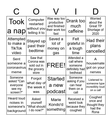 COVID-19 Bingo Card