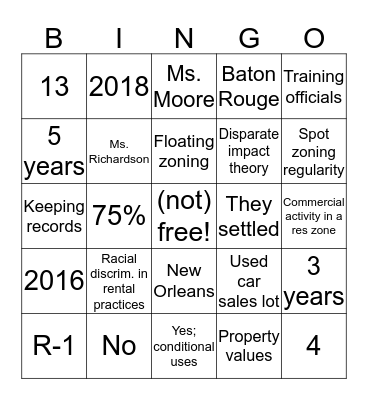 US v. St. Bernard Parish Bingo Card