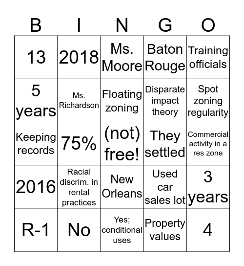 US v. St. Bernard Parish Bingo Card