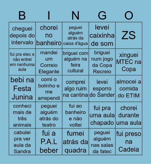 ETEC ZONA SUL Bingo Card