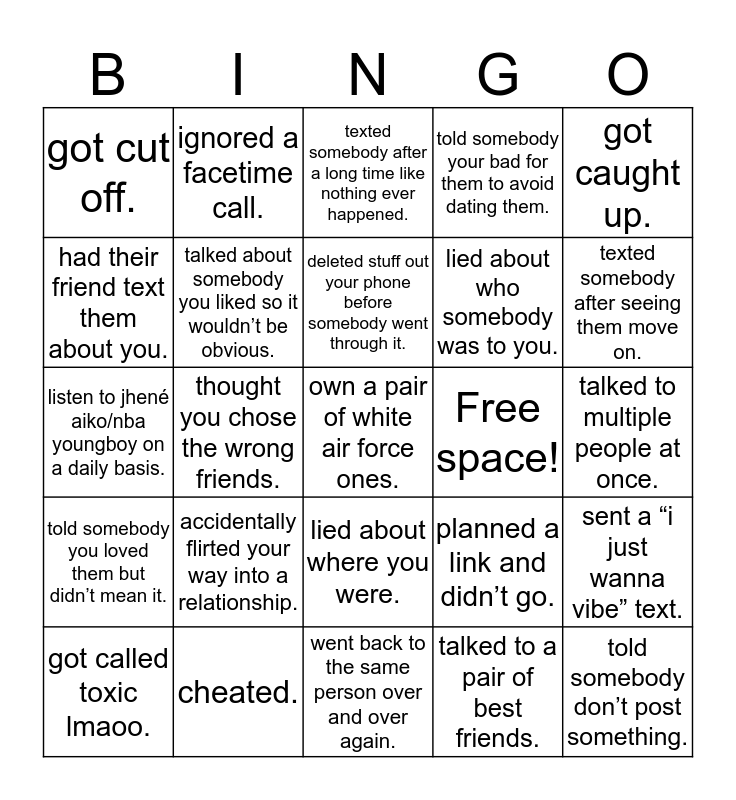 TOXIC Bingo ! Bingo Card