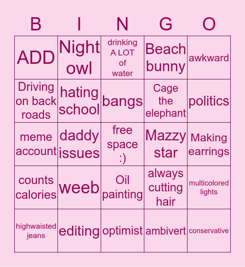 Grace's Bingo!! Bingo Card