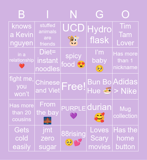 Juliann Bingo Card